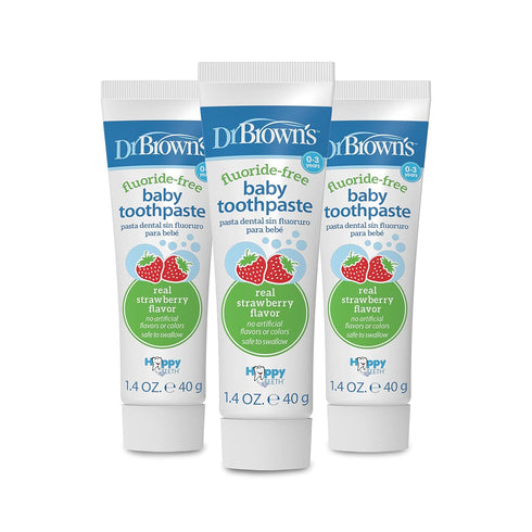 Dr. Brown's Fluoride-Free Baby Toothpaste, Infant & Toddler Oral Care, Strawberry, 3-Pack, 1.4oz/40g, 0-3 years...