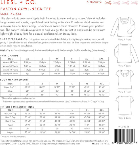 Easton Cowl-Neck Tee Sewing Pattern...