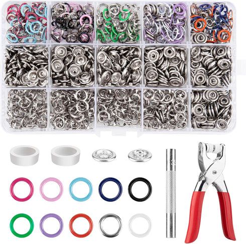 Clatoon 200 Sets Metal Snaps Buttons with Fastener Pliers Press Tool Kit for DIY Crafts Clothes Hats and Sewing (10 Colors,9.5mm)...