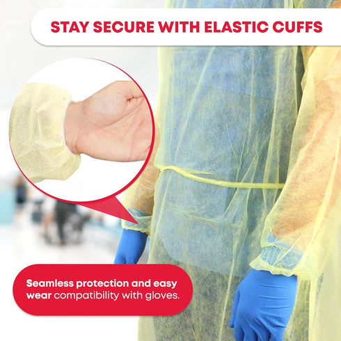 Ever Ready First Aid Isolation Gown with Elastic Wrists, Fluid Resistant, Yellow (Pack of 10)...