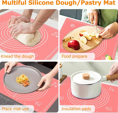 Silicone Pastry Mat for Baking, Dough Rolling Mat Non Stick Dough Mat with Measurement Baking Mat, Kitchen Counter Mat for Pie, Crust, Pizza, Cook...