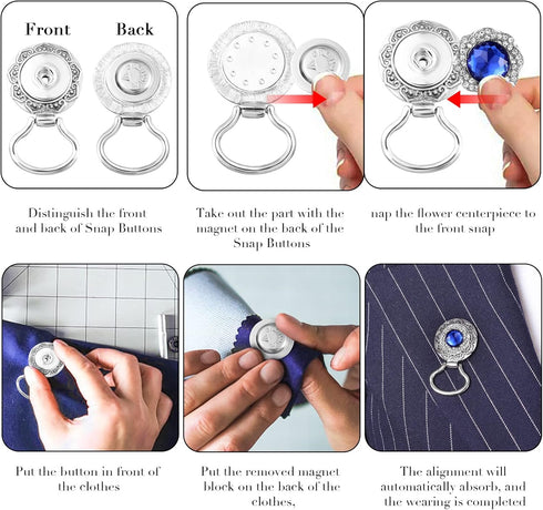 MJartoria Interchangeable Snap Buttons Centerpiece Rhinestone Eye Glass Holding Brooch (12pcs Blue-Rhinestone)...