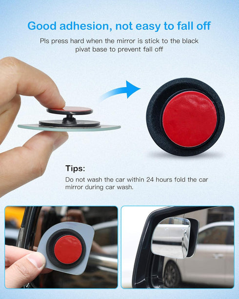 2pcs Fan Shaped Blind Spot Mirror, 360 Degree Adjustabe HD Glass Blind Spot Mirrors, Frameless Convex Rear View Mirror, for any Car, Van, Suv and ...
