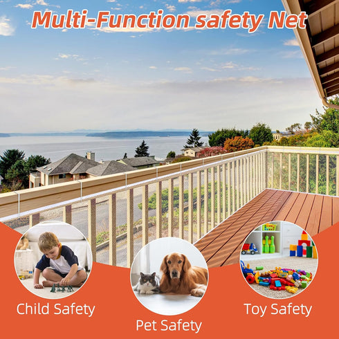 Banister Guard 10 ft L x 2.6 ft H, Deck Safety Net for Baby Proofing, Balcony Mesh Netting, Stairway Deck Rail Mesh Netting for Child Safety, Pet ...