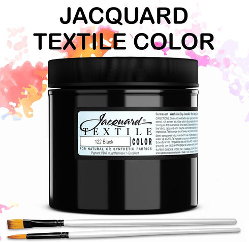 Jacquard Products Black Textile Color Fabric Paint 8-Ounces - Bundled Brush Set...