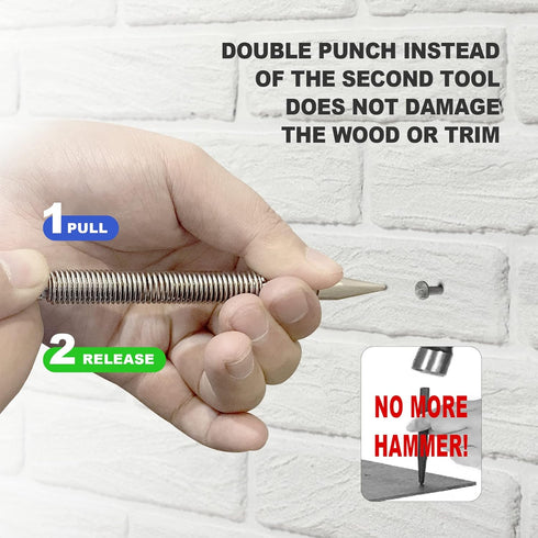 Spring Loaded Nail Set Tools,2-PCS Dual Head Nail Setter and Hinge Pin Punch Set, Hammerless 1/16?& 3/32?Spring Nail Set, Super Strong Force Door ...