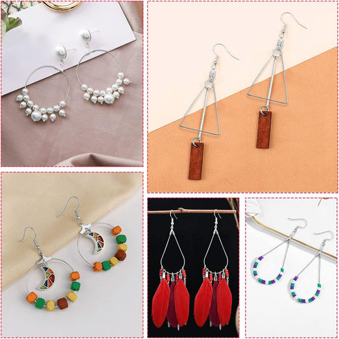 YaeYur 90Pcs White K Beading Hoop Earrings Beading Hoop Set Geometric Beading Earrings Teardrop Round Triangle Beading Hoops for Earring Making DI...