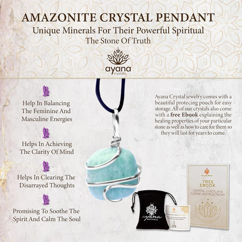 AYANA Amazonite Crystal Necklace - Passionately Crafted from Ethically Sourced Crystals and Healing Stones - Genuine, Handmade Healing Crystals Pe...