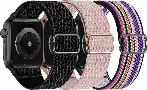 Swhatty Stretchy Nylon Solo Loop Bands Compatible with Apple Watch 38mm/40mm/41mm/42mm for Series 10, Adjustable Braided Sport Elastics Women Men ...