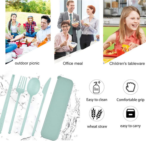 Camping Utensil Set, Reusable Utensils Set with Case, Plastic Cutlery Set Forks Spoon Tableware Chopsticks, Portable Cutlery Set for Travel Picnic...