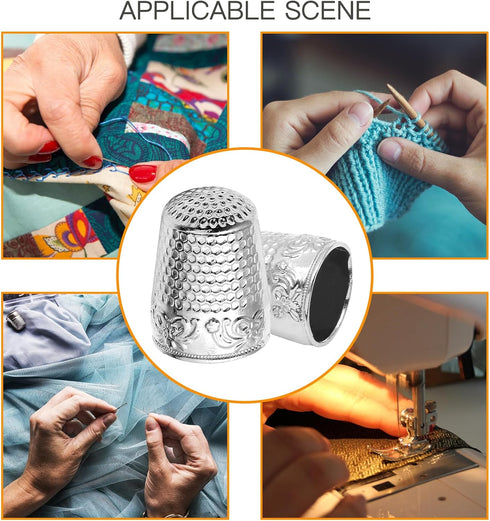 Coufce 4 Pcs Metal Sewing Thimble, Quilting Thimbles, Finger Shield, Silver Fingertip Protector Thimbles for Hand Sewing Craft Accessories...