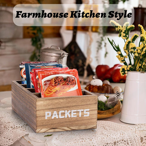Seasoning Packet Organizer, Food Packet Storage Organizer with 4 Compartments, Wooden Storage Caddy for Kitchen Pantry Cabinet, Farmhouse Kitchen ...