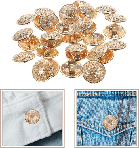 MILISTEN 30pcs Round Metal Hollow Out Button Coat Buttons Flat Buttons Jacket Button Trousers Buttons Sewing Buttons (Light Golden 18mm)...