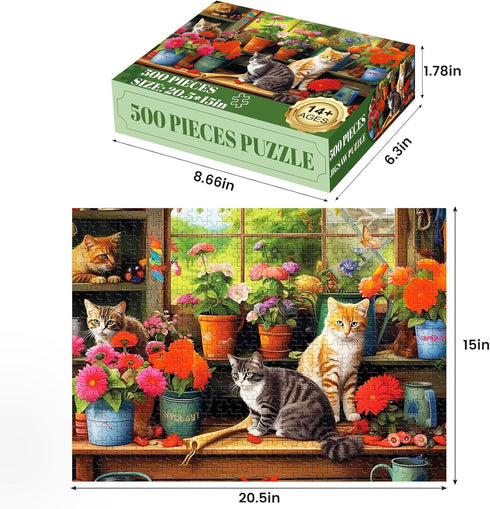 500 Piece Puzzle for Adults-Cats and Flowers | Recycled Cardboar Jigsaw Puzzles 500 Pieces | Challenging Family Activity Great Gift Idea for Famil...