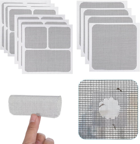 Cobee Self-Adhesive Window Screen Repair Patches Kit, 10 Sheets 3 Sizes Screen Door Replacement Repair Kit Fiberglass Mesh Wall Repair Patches Dry...
