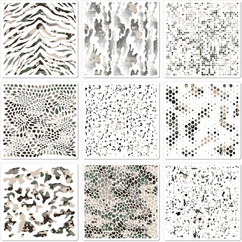 9 Pieces Camo Stencils for Spray Paint, Camouflage Pattern Stencils Templates Reusable Digital Camo Paint Stencils for Boat DIY Crafts Spray Paint...