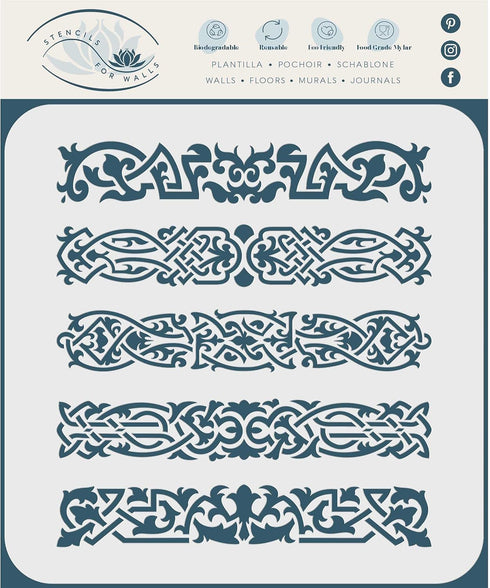 Stencils for Walls: Celtic Clip Stencil, 12 x 13 inch (L) - Irish Celts Viking Barrette Hairclip Knotwork Design Woven Ethnic Braided Protection K...