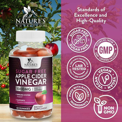 Nature's Nutrition Apple Vinegar Gummy for Weight Loss 1000mg - Vegan Apple Cider Vinegar Gummies for Detox & Cleanse, ACV Supplement Pills, Vitam...