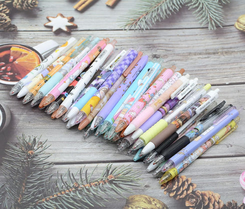 YIKANGHENG 50 Pcs Fine Point Cute Pens With a Pen Holder, 0.5mm 50 Different Random Styles Black Ink Kawaii Gel Pens for Office, Study, Gift and H...