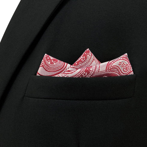 S&W SHLAX&WING Pocket Squares for Men Paisley Silver Red Pink Wedding Gift Color Edge...