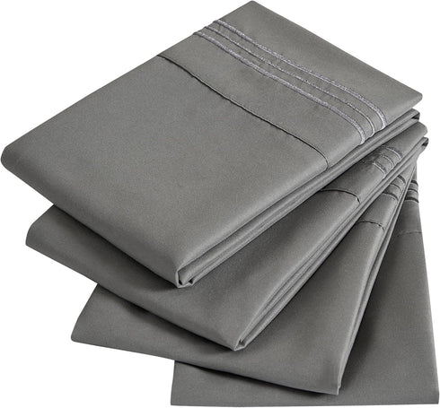 YIYEA King Pillow Cases Set of 4, Ultra Soft 1800TC Hotel Quality Double Brushed Microfiber Embroidered Pillowcases, Envelope Closure, Fade Resist...