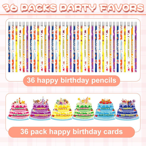 Panelee 72 Pcs Happy Birthday Pencils and Greeting Cards Set Colorful Printed Birthday Pencils Bulk Birthday Certificates Happy Birthday Pencils w...