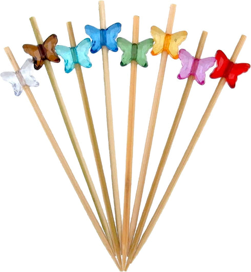 BambooMN 3.9" Decorative Acrylic Butterfly Bamboo Cocktail Fruit Sandwich Picks Skewers for Catered Events, Holiday, Restaurants or Buffets Party ...