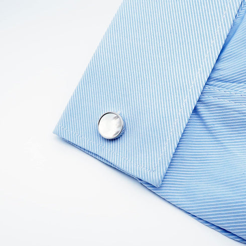 Mother of Pearl Silver Cufflinks for Men in Gift Box Round Handmade Cuff Links for Business Wedding Anniversary French Cuff Shirt...