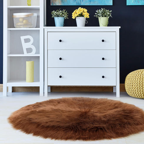 uxcell Faux Fur Round Rug,Fluffy Area Mat,Fluff Rugs for Bedroom Floor Sofa Living Room 3 x 3 Feet Brown...