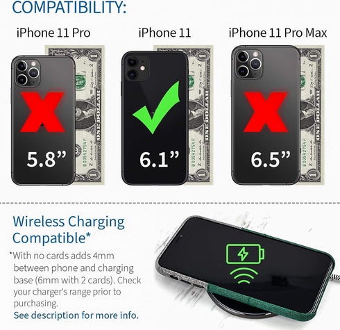 Dockem Wallet Case for iPhone 11: Built-in Metal Plate for Magnetic Mounting & 2 Card Holders (6.1" Luxe M2 Synthetic Leather, Green & Grey)...