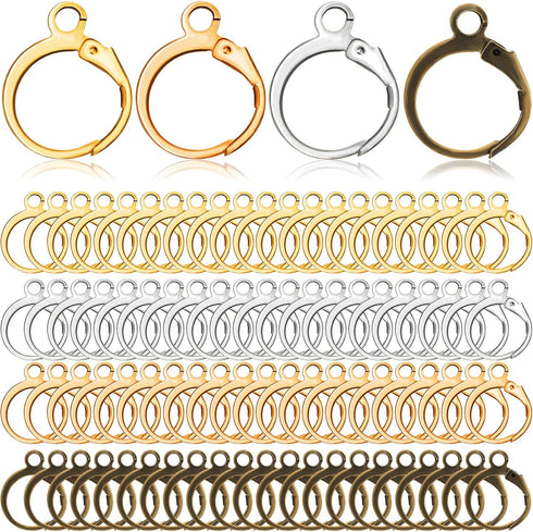 OIIKI 200 PCS Earring Hooks for Jewelry Making, Round Lever Back Earrings Jump Hook Earwires Replacement, Hypoallergenic Silver Gold Metal Brass J...