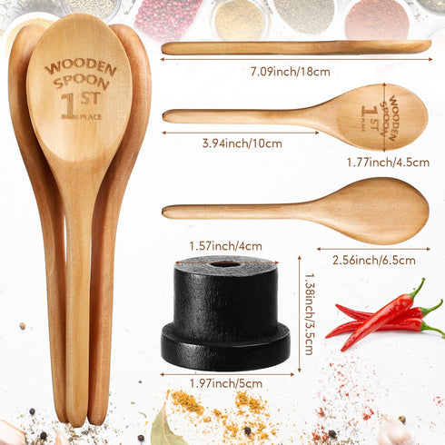 3 Pieces Golden Spoon Award Trophies Set Chili Cook Off Wood Spoon Prizes Wooden Laser Engraved Wooden Spoon with Wooden Trophy Base Cooking Bakin...