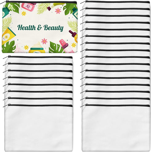 24Pcs Sublimation Blank Canvas Makeup Bags, AMADAILY Bulk Blank DIY Heat Transfer Cosmetic Makeup Bags w/Black Zipper for Bridesmaid Makeup Bag Tr...