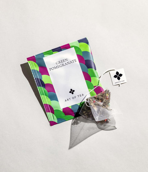 Art of Tea | Organic Green Pomegranate Tea| 50 Eco Friendly Pyramid Tea Bag Sachets...