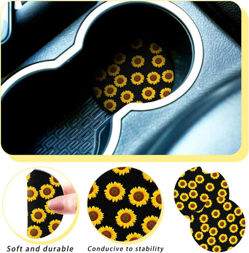 16 Pieces Sunflower Car Accessories Set Steering Wheel Cover Armrest Pad Gear Knob Cover Handbrake Cover Seat Belt Cover Cup Holder Vent Decoratio...