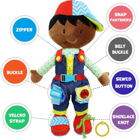 June Garden 15.5" Dressy Friends Isaiah - Educational Stuffed Plush Doll for Kids and Toddlers 2 Years and Up - Montessori Buckle Soft Toy...