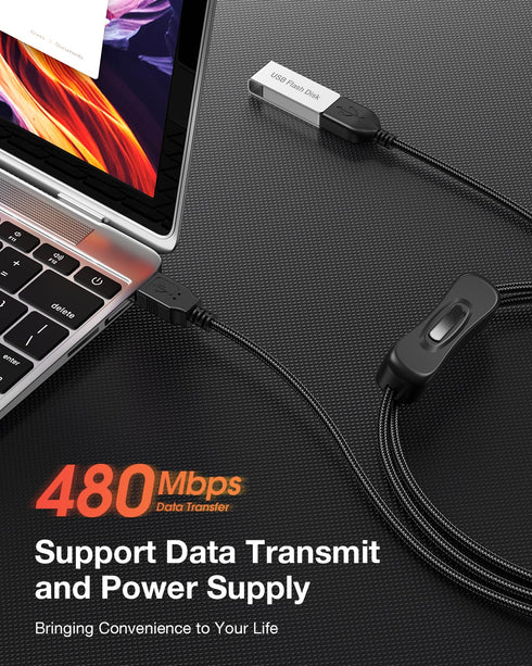 ANDTOBO USB Switch Extension Cable, (Upgraded Data + Power) USB Extension Cord with On/Off Power Switch Cable for LED Strips, iOS System, etc- 3.3...