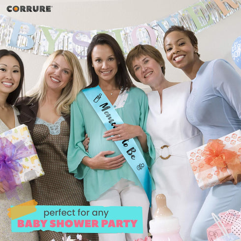 CORRURE Baby Shower Sash for Boy - 'Mommy to Be' Sash With Beautiful Blue Ribbon and Black Foil Text - Ideal Gender Reveal, Baby Shower, Welcome B...