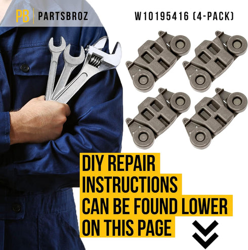 W10195416 Pack of 4 W10195416V Dishrack Wheels AP5983730 PS11722152 Ultra Durable Lower Dishwasher Wheel Replacement KUDC10FXSS5 MDB4949SDM0 MDB4949SDM1 MDB4949SDM2 WDT750SAHZ0