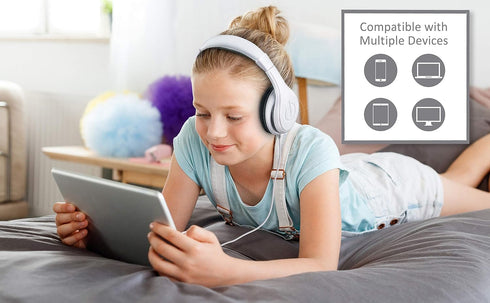 eKids Kids Headphones, Stereo Sound, 3.5mm Jack Cord, Wired Headphones for Kids, Tangle-Free, Volume Control, Childrens Headphones Over Ear for Tr...