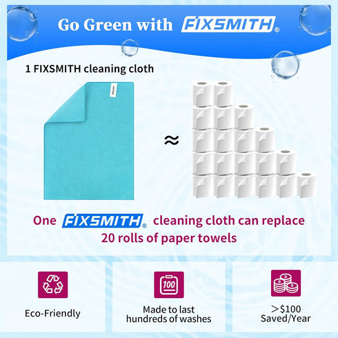 FIXSMITH Microfiber Cleaning Cloth - Pack of 12, Multi-Functional Cleaning Towels, Size: 12 x 16 in, Highly Absorbent Cleaning Rags, Lint-Free, St...