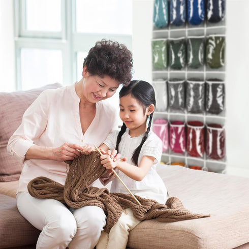 Samsill Over The Door Hanging Yarn Bag Holds 20 Skeins, Clear Expandable Compartments with Individual Holes Allow Easy Access to Yarn, Dustproof C...