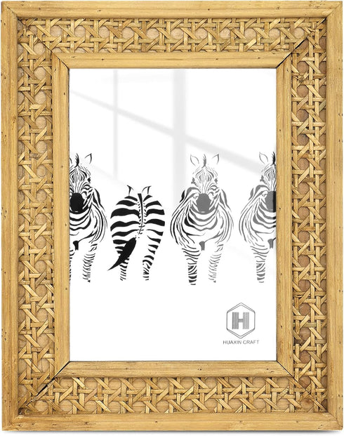 Rattan 4x6 picture Frame, Wicker Boho Rustic Photo Frame, Vintage Cany Stand Table Top Desk (4x6 inch)...