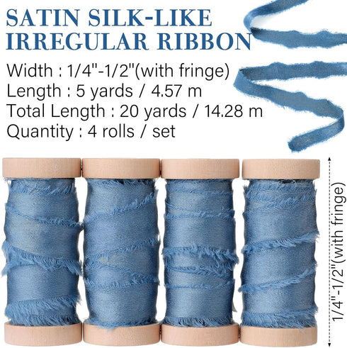 Mindsoft 20 Yard Silk Ribbons Irregular Handmade Frayed Satin Ribbons with Wooden Spool Handmade Shabby Fringe Craft Ribbon for Gift Wrapping Baby...