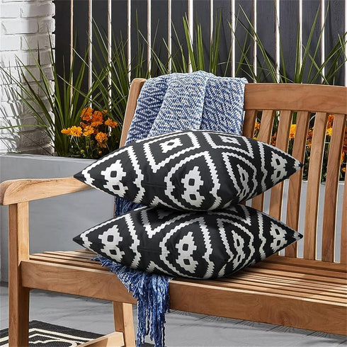 Adabana Outdoor Waterproof Boho Pillow Covers 18x18 Decorative Black and White Outdoor Throw Pillows Cover for Patio Furniture Garden Porch Pack o...