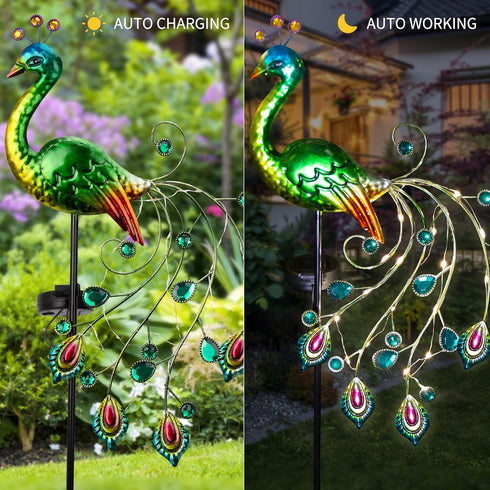 Glintoper Solar Garden Lights, 39 Inch Height Outdoor Metal Peacock Decorative Garden Stakes, Mothers Day Ideal Gifts, Waterproof Path Lights Lawn...