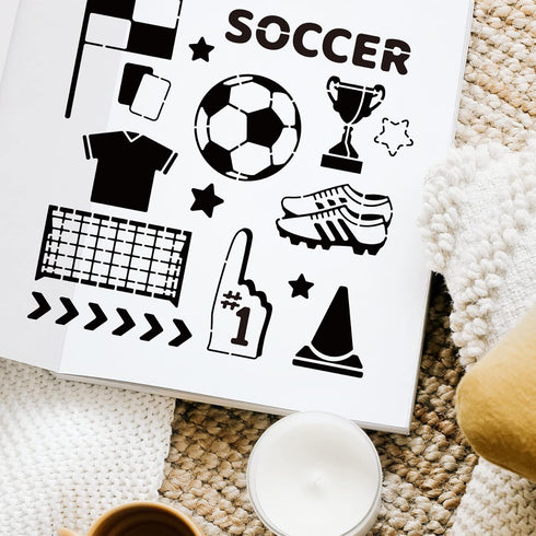 Soccer Stencil for Painting Stainless Steel Sport Football Drawing Stencils 6.15 inches Championship Trophy Football Boots Metal Stencil Soccer Th...