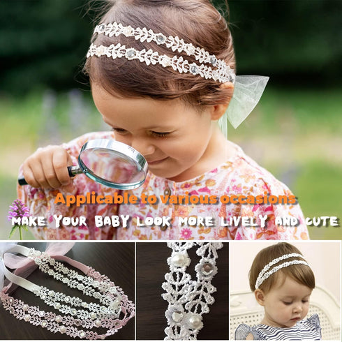 DANMY Baby Girl Super Elastic Headband,Cotton Lace Toddler Hair Band,Infant Soft Turban Hair Accessories Set...