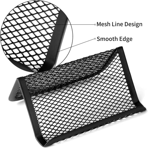 Black Metal Mesh Business Card Holder Desk Business Card Organizer for Desk Office Name Card with 50 Name Card Capacity-6pcs...