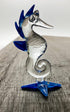 Garden Deco Glow in The Dark Blue Sea Horse Hand Blown Art Glass Figurine Ornament Sculpture...